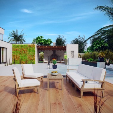 Modway Marina 7 Piece Outdoor Patio Teak Set in Natural White - Lifestyle