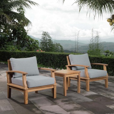 Modway Marina 3 Piece Outdoor Patio Teak Set - Natural Gray - Lifestyle
