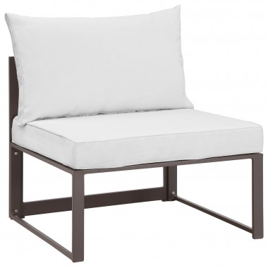 Modway Fortuna Armless Outdoor Patio Chair - Brown White - Front Side Angle