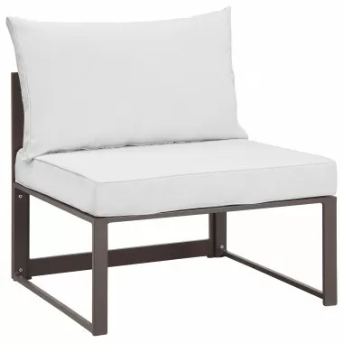 Modway Fortuna Armless Outdoor Patio Chair - Brown White - Front Side Angle