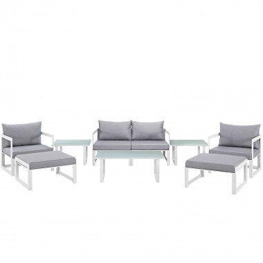 Modway Fortuna 9 Piece Outdoor Patio Sectional Sofa Set - White Gray - Set in Front Angle