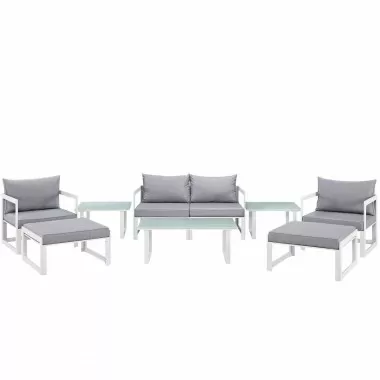 Modway Fortuna 9 Piece Outdoor Patio Sectional Sofa Set - White Gray - Set in Front Angle