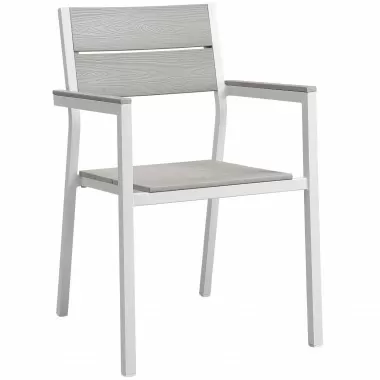 Modway Maine Dining Armchair Outdoor Patio in White Light Gray - Set of Two - Front Side Angle