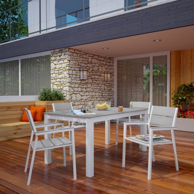 Modway Maine 5 Piece Outdoor Patio Dining Set in White Light Gray - Lifestyle
