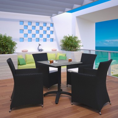Modway Junction 5 Piece Outdoor Patio Dining Set in Brown White - Lifestyle