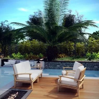 Modway Marina 4 Piece Outdoor Patio Teak Set - Natural White - Lifestyle