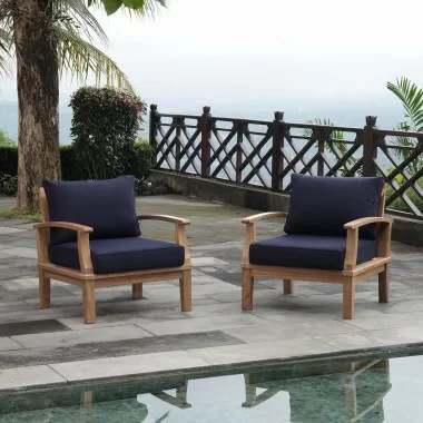 Modway Marina 2 Piece Outdoor Patio Teak Set in Natural Navy - Lifestyle