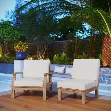 Modway Marina 2 Piece Outdoor Patio Teak Set in Natural White - Lifestyle