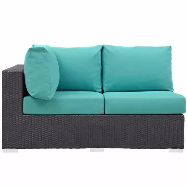 Modway Convene Outdoor Patio Left Arm Loveseat in Espresso Turquoise - Front Angle