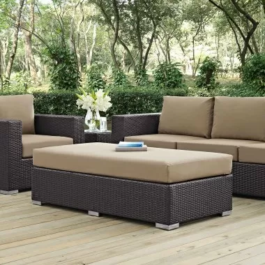 Modway Convene Outdoor Patio Fabric Rectangle Ottoman in Espresso Mocha - Lifestyle