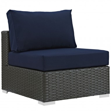 Modway Sojourn Outdoor Patio Fabric Sunbrella® Armless in Canvas Navy - Front Side Angle