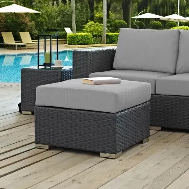 Modway Sojourn Outdoor Patio Sunbrella® Ottoman in Canvas Gray - Lifestyle