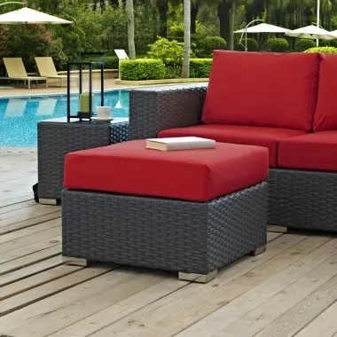 Modway Sojourn Outdoor Patio Sunbrella® Ottoman in Canvas Red - Lifestyle