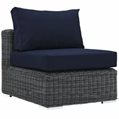 Modway Summon Outdoor Patio Sunbrella® Armless in Canvas Navy - Front Side Angle