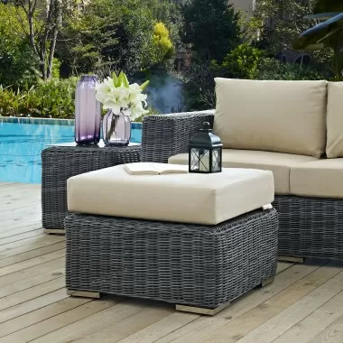 Modway Summon Outdoor Patio Sunbrella® Ottoman in Canvas Antique Beige - Lifestyle
