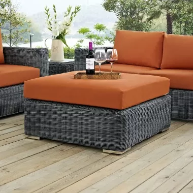 Modway Summon Outdoor Patio Sunbrella® Square Ottoman - Canvas Tuscan - Lifestyle