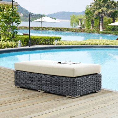Modway Summon Outdoor Patio Sunbrella® Rectangle Ottoman in Canvas Antique Beige - Lifestyle