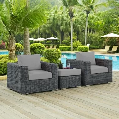 Modway Summon 3 Piece Outdoor Patio Sunbrella® Sectional Set - Canvas Gray - Lifestyle