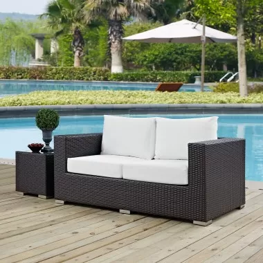 Modway Convene Outdoor Patio Loveseat in Espresso White - Lifestyle