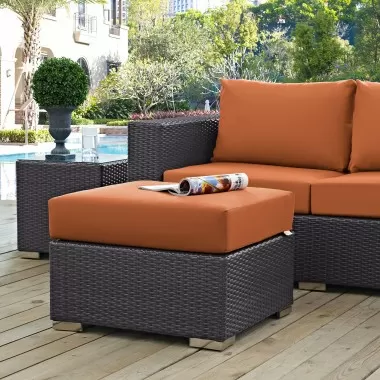 Modway Convene Outdoor Patio Fabric Square Ottoman in Espresso Orange - Lifestyle