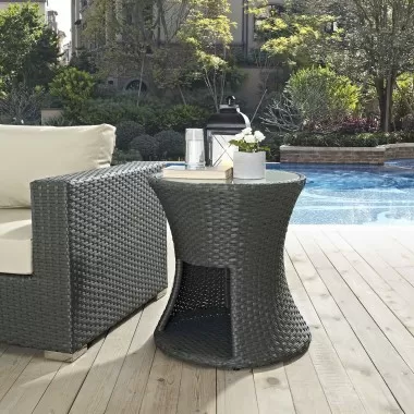 Modway Sojourn Round Outdoor Patio Side Table - Chocolate - Lifestyle