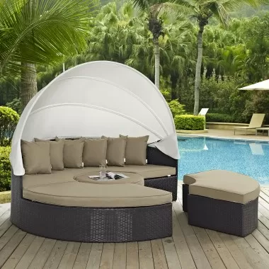 Modway Convene Canopy Outdoor Patio Daybed - Espresso Mocha - Retractable in Front Side AngleModway Convene Canopy Outdoor Patio Daybed - Espresso Mocha - Lifestyle