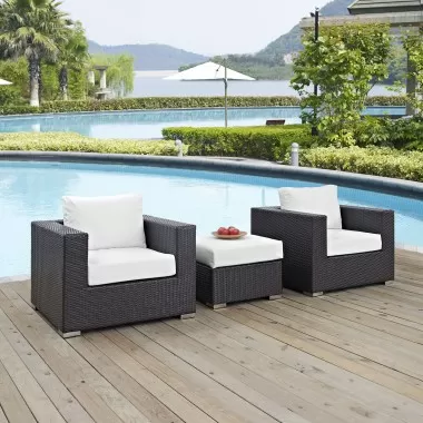 Modway Convene 3 Piece Outdoor Patio Sofa Set - Espresso White - Lifestyle