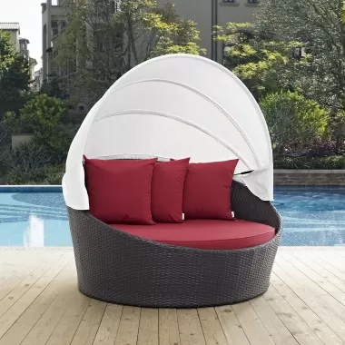 Modway Convene Canopy Outdoor Patio Daybed - Espresso Red - Lifestyle