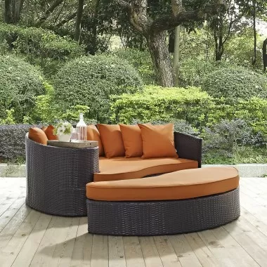 Modway Convene Outdoor Patio Daybed in Espresso Orange - Lifestyle