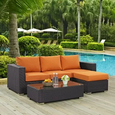 Modway Convene 3 Piece Outdoor Patio Sofa Set - Espresso Orange - Lifestyle
