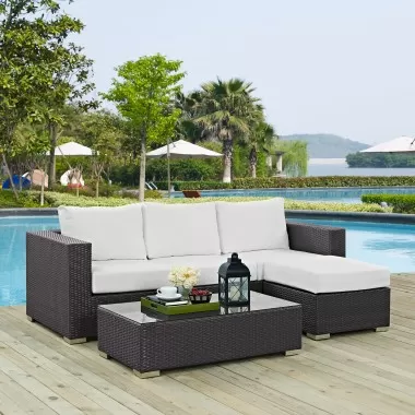 Modway Convene 3 Piece Outdoor Patio Sofa Set - Espresso White - Lifestyle