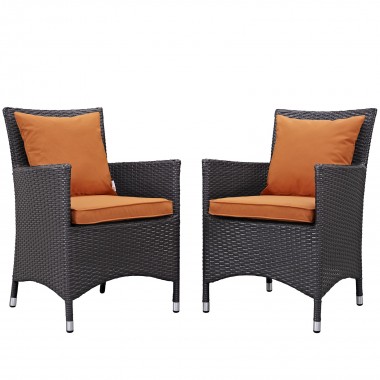 Modway Convene 2 Piece Outdoor Patio Dining Set in Espresso Orange - Set in Front Side Angle
