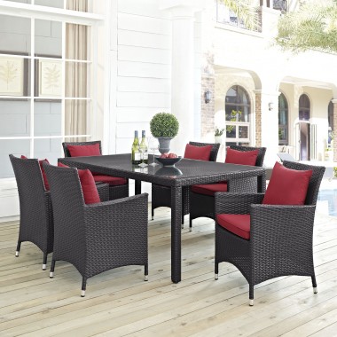 Modway Convene 7 Piece Outdoor Patio Dining Set in Espresso Red - Lifestyle