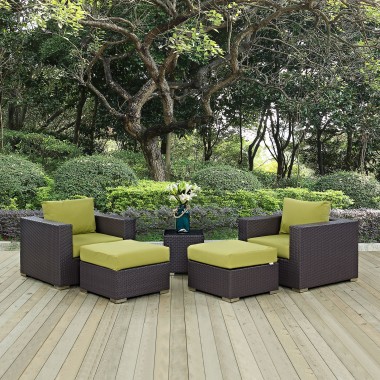 Modway Convene 5 Piece Outdoor Patio Sectional Set in Espresso Peridot - Lifestyle