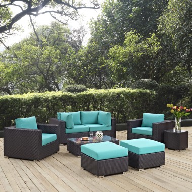 Modway Convene 8 Piece Outdoor Patio Sectional Set - Espresso Turquoise - Lifestyle
