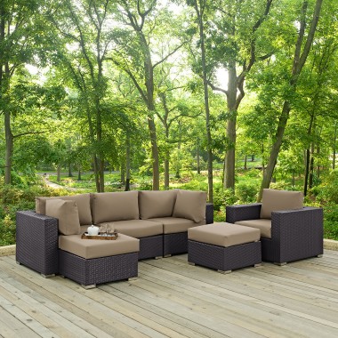 Modway Convene 6 Piece Outdoor Patio Sectional Set - Espresso Mocha - Lifestyle