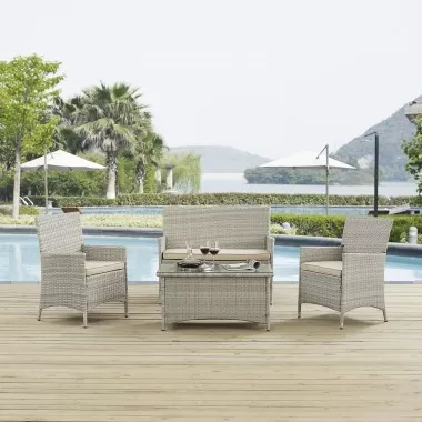 Modway Bridge 4 Piece Outdoor Patio Patio Conversation Set - Light Gray Beige - Lifestyle