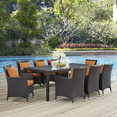 Modway Convene 9 Piece Outdoor Patio Dining Set - Espresso Orange - Lifestyle