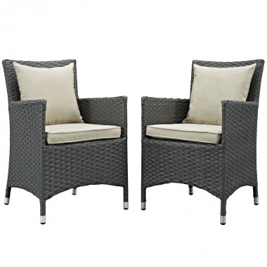 Modway Sojourn 2 Piece Outdoor Patio Sunbrella® Dining Set in Antique Canvas Beige - Set in Front Side Angle