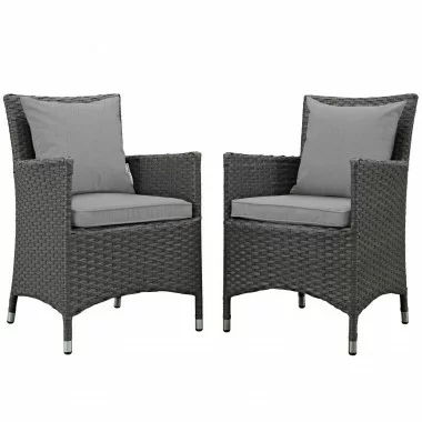 Modway Sojourn 2 Piece Outdoor Patio Sunbrella® Dining Set - Canvas Charcoal Gray - Set in Front Side Angle