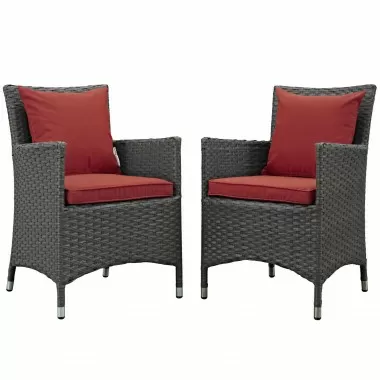 Modway Sojourn 2 Piece Outdoor Patio Sunbrella® Dining Set in Canvas Red - Set in Front Side Angle
