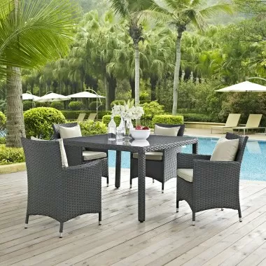 Modway Sojourn 4 Piece Outdoor Patio Sunbrella® Dining Set - Antique Canvas Beige - Lifestyle