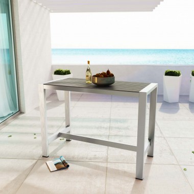 Modway Shore Outdoor Patio Aluminum Rectangle Bar Table - Silver Gray - Lifestyle