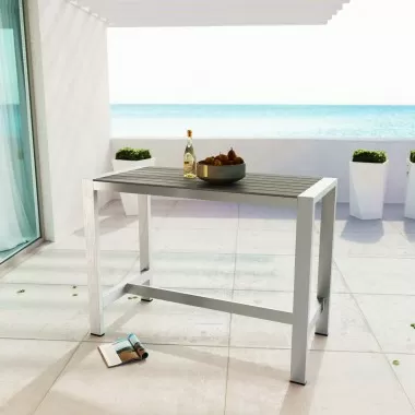 Modway Shore Outdoor Patio Aluminum Rectangle Bar Table - Silver Gray - Lifestyle