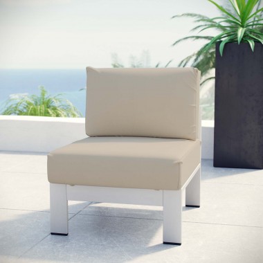 Modway Shore Armless Outdoor Patio Aluminum Chair - Silver Beige - Lifestyle