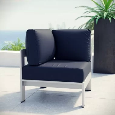 Modway Shore Outdoor Patio Aluminum Corner Sofa - Silver Navy - Lifestyle