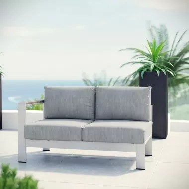 Modway Shore Left-Arm Corner Sectional Outdoor Patio Aluminum Loveseat - Silver Gray - Lifestyle