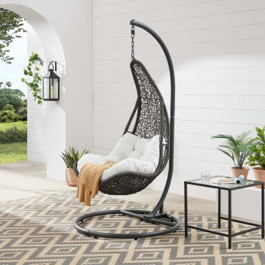 Modway Abate Wicker Rattan Outdoor Patio Swing Chair in Gray White - Lifestyle
