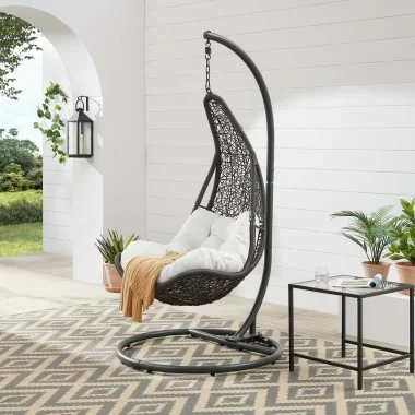 Modway Abate Wicker Rattan Outdoor Patio Swing Chair in Gray White - Lifestyle
