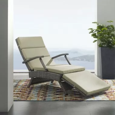 Modway Envisage Chaise Outdoor Patio Wicker Rattan Lounge Chair in Light Gray Beige - Lifestyle